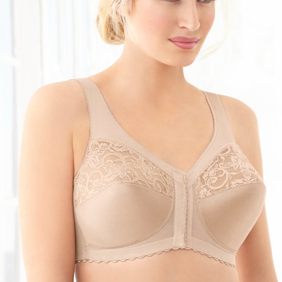 Glamorise 44C MAGIC LIFT Bra FRONT-CLOSE Wireless-Support LACE-CUPS Nude NEW - Picture 13 of 16